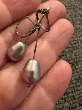 Vintage Silver Drop Tahitian Pearl Dangle Earrings